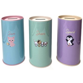 Place Piggy Bank for Girls and Boys. Set of 3 Money Coin Banks: Save, Share, Spend to Help Kids Become financially Responsible