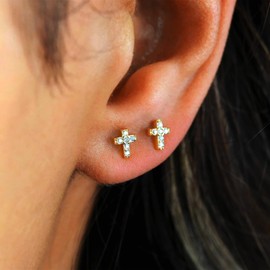 Sterling Silver Cross Earrings for Women Gold/Silver Cross Stud Earrings Small Dainty Earring Stacks Easter Basket Essentials Stuffers