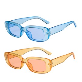 ENTHYI 2 Pieces Rectangle Sunglasses for Women Men Retro 90s Sun glasses Driving Glasses Square Frame Trendy Y2K for Women Aesthetic Accessories