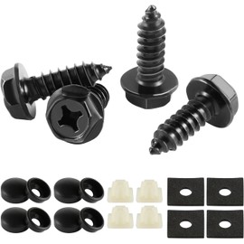 LivTee LivTee Rustproof License Plate Screws for Securing License Plates Frames and Covers on Cars and Trucks, 4 Sets Premium Stainless Steel Self Tapping Mounting Bolts (Black Zinc Plated)