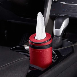 Car Tissue Tube, Cylinder Tissue Box Diameter 2.75'' PU Leather Round Tissues Container for Car Cup Holder, Up to 30 Count Tissue
