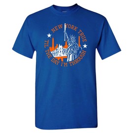 New York True 'Til The Day I'm Through Men's Skull T-Shirt for New York Fans (Royal Shirt,5XL)