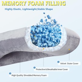 AS AWESLING Shredded Memory Foam Body Pillow, Pregnancy Pillows for Sleeping, Maternity Pillow for Pregnant Women, Memory Foam Filling U Shaped Body Pillow with Velvet Cover (Purple, 60 inch)