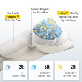 SUNROX LokGrip Non Slip Tufted Memory Foam Bench Cushion, FadeShield Water Resistant Durable Thicken Outdoor/Indoor Bench Seat Pads 42x16x4 inch, Cream