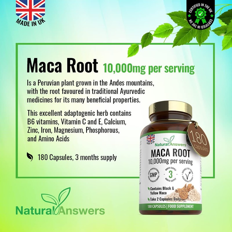 180 Maca Root Capsules - (3 Months Supply) Vegan 10,000mg