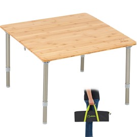 ATEPA Lightweight Portable Folding Camping Table Adjustable Height 4-Fold Bamboo Collapsible with Carry Bag for Picnic Garden BBQ Fishing, Yellow_for 2-3 Person, 23.6" D x 23.6" W x 15.7" H