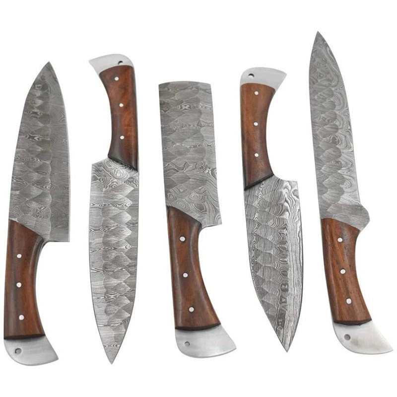 Wild Turkey Handmade Damascus 5pc Kitchen Chef Knife Gaming Set