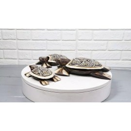 Ebros Gift Balinese Wood Handicrafts Polkadot Shell Turtle Family Ashtray Box Figurine Set