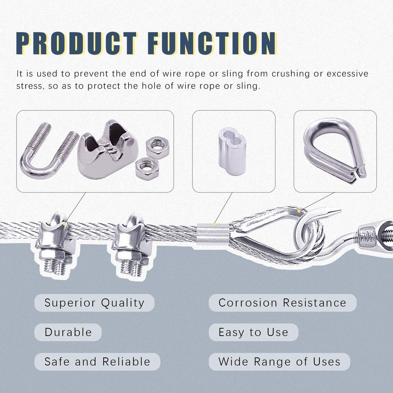 Glarks 24Pcs M8 Wire Rope Cable Clip Clamp with Cable