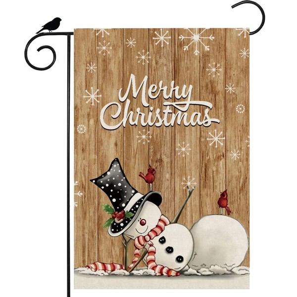 ZAEW Merry Christmas Wood Grain Cardinalis Snowman Winter Xmas Garden
