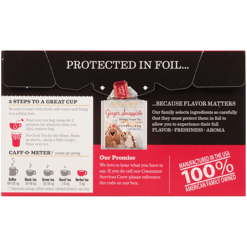 Bigelow Tea Ginger Snappish Herbal Tea, Caffeine Free Tea with