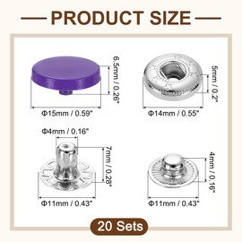 uxcell 20 Set Snap Fasteners, 15mm #831 Zinc Alloy Press Studs Buttons Popper Stud Cap for Clothing Jeans Jackets Leather Sewing Repairing, Dark Purple