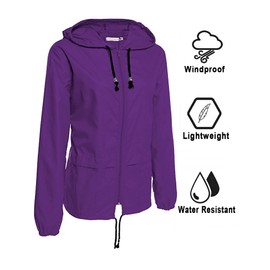 Avoogue Raincoats for Women Lightweight Waterproof Rain Jacket Packable Outdoor Hooded Windbreaker Juniors Rainwear Purple S
