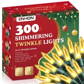 3 Pack Gold Christmas Lights, 76.2 FT 72 of 300 Count Incandescent Christmas Twinkle Lights, End to End Connectable Fairy String Light for Tree Garden Decoration