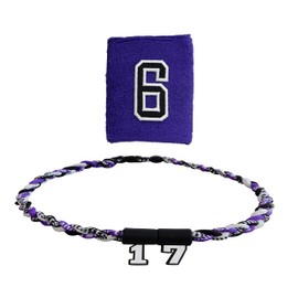Sports Farm - Customized Sport Wristband and Necklace Combo Set with Jersey Number - Purple (Purple Black White)