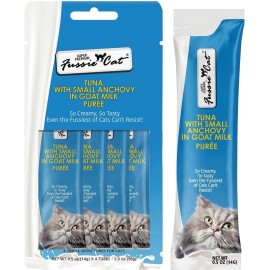 Fussie Cat Premium Tuna with Small Anchovies in Goat Milk Puree, lickable cat
