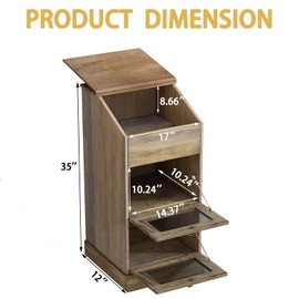 JassmiPkwy Solid Wood Potato and Onion Storage Bins, 35 INCH Tall Food Box Storage for Kitchen,Pantry, Farmhouse Style, 3-Tiers, Brown