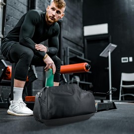 C&F BOGMOST Small Travel Duffel Bag with Shoe Compartment Foldable Waterproof Gym Bags for Gym Beach Swim Men Women Duffle Bags Lightweight Oxford Cloth Sports Bag-Black