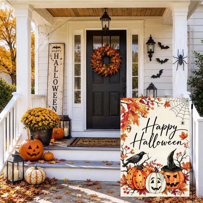 ARGOOFG Happy Halloween Garden Flag 12 x18 Inch Outdoor Yard