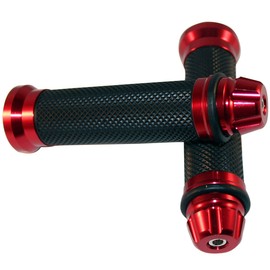 MotorToGo Red CNC Aluminum 7/8" 22mm Handlebar Bar Gel Rubber Grips with CNC Bar-End Cap for 2019 Honda Grom 125