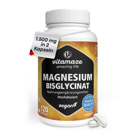 Magnesium Bisglycinate Capsules High Dose, 1500 mg in Only 2 Capsules of which 300 mg Elementary Magnesium per Daily Dose, 120 Vegan Capsules for 2 Months, No Additives, Made in Germany