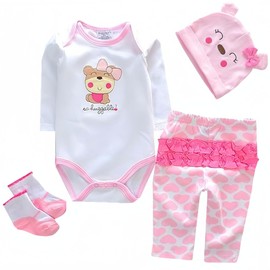 OYESY Reborn Baby Dolls Clothes Accessories Pink Outfit for 17-23 Inch Reborn Newborn Baby Girl Boy Clothing Set 【Super Cute Bear 4pcs Set 】