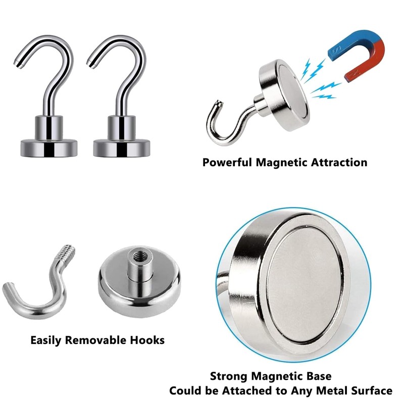 ZFYQ Magnetic Hooks, 16mm Powerful Magnets 20lbs Hooks, Great for
