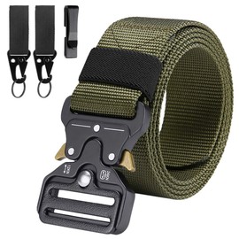 LC-dolida Mens Tactical Belt, Military style Utility safety belts, Heavy Duty Nylon Canvas Waist Belt with 2 Hooks and Quick Release Buckle for Outdoor Sports Camping Hunting