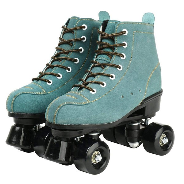 XUDREZ Cowhide Roller Skates for Women and Men High-Top Shoes Double-Row Design,Adjustable Classic Premium Roller Skates (Blue,6)
