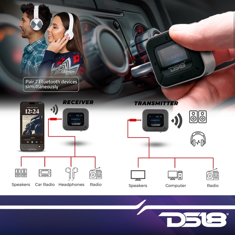 DS18 BTR2D 2 in-1 Wireless Bluetooth 5.0 Transmitter Receiver for