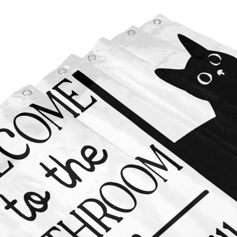 Jakayla Funny Shower Curtain Set – Cute Black Cat Bathroom