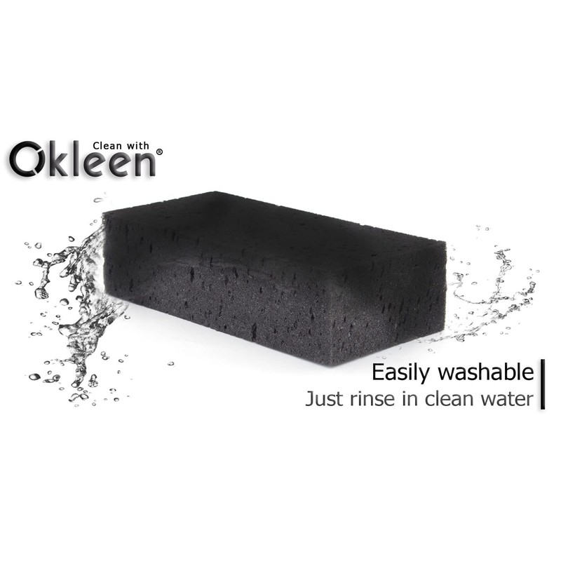 Okleen Big Sponge. Made in Europe. 6 Pack, Black. 8.9x4.3x2.4