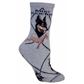 Mini Pinscher Ultra Lightweight Cotton Crew Socks (One Size Fits Most) Made in USA,Gray,9-11