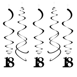 CC wonderland zone Pack of 20 Black 18th Birthday Swirl Decoration, Hanging Swirls Streams for 18th Party Decorations