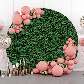 Yeele 6.5x6.5ft Greenery Round Backdrop Cover Polyester Green Leaves Circle Backdrop Green Grass Wall Photo Background for Safari Baby Shower Bridal Shower Wedding Birthday Party Supplies Photo Props