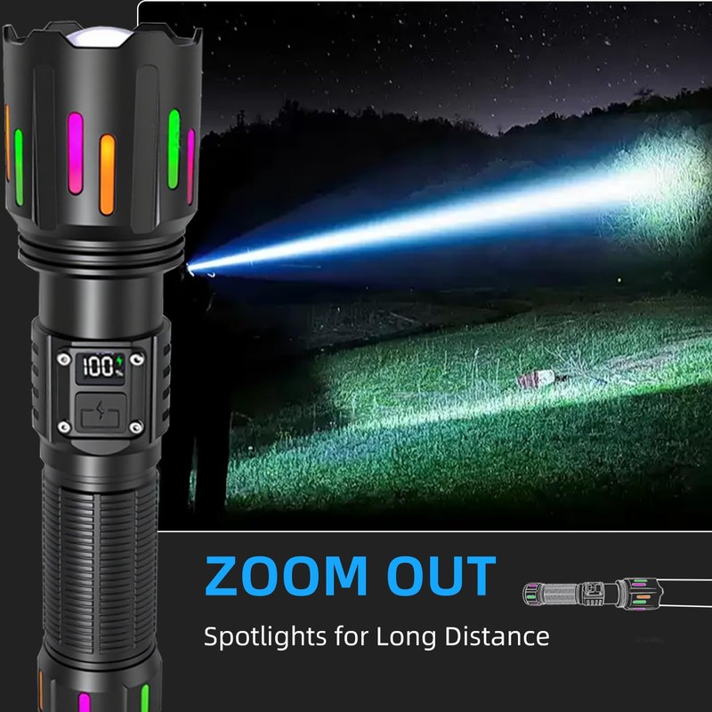 Sulitcamp Super Bright Tactical Flashlight,LED Zoomable High Lumen Flashlights,Dual Light