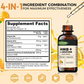 Leucine HMB Liquid Supplements, Sugar Free HMB L-Leucine Liquid Drops for Adults Seniors, Leucine HMB Amino Acids Supplement, Muscle Support & Workout Recovery, High Absorption, Vegan, 2 Fl Oz