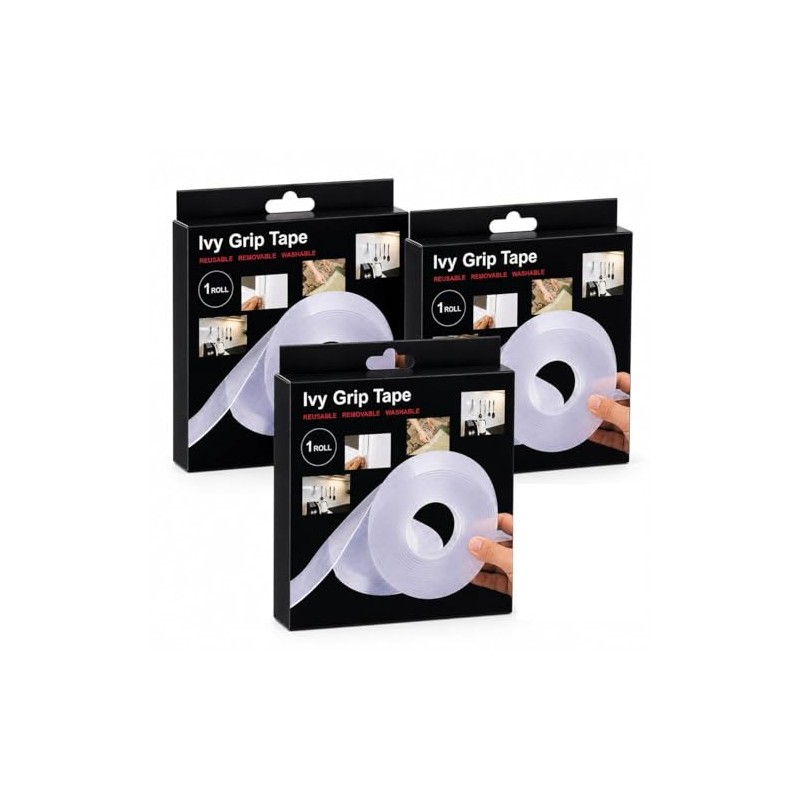 3 piezas Ivy Grip Tape Cinta Doble Cara Transparente, Reutilizable,