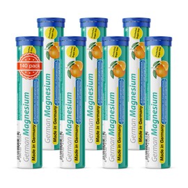 German Magnesium Effervescent Tablets Pack of 140 Orange Flavour - 200 mg Magnesium Sugar Free, Vegan - T&D Pharma - Made in Germany