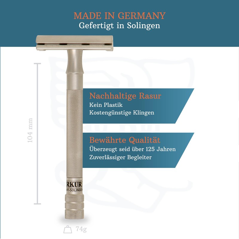 MERKUR Stainless Steel Safety Razor 23 INOX, Satin Matt, Three-Piece