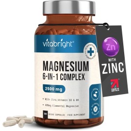 Complejo de glicinato de magnesio 6 en 1 2500 mg, 485 mg suplementos elementales de magnesio