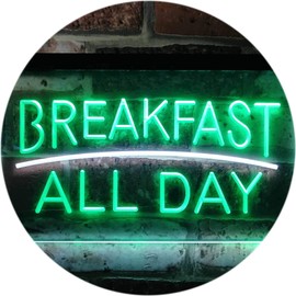 Breakfast All Day Open Restaurant Café Dual Color LED Neon Sign White & Green 12" x 8.5" st6s32-i0311-wg