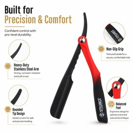 STYLANCE Foldable Straight Razor Holder, Fast and East to Assemble, Professional Barber Razor Blade Holder for Barber Shop & Home Grooming (Flame Red)