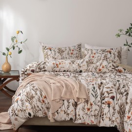 Duvet Cover Queen, Ultra Soft Colorful Floral Duvet Cover, 3 Piece Breathable Queen Duvet Cover Set with Zipper Closure, 4 Corner Ties, (90x90 Inch, White)