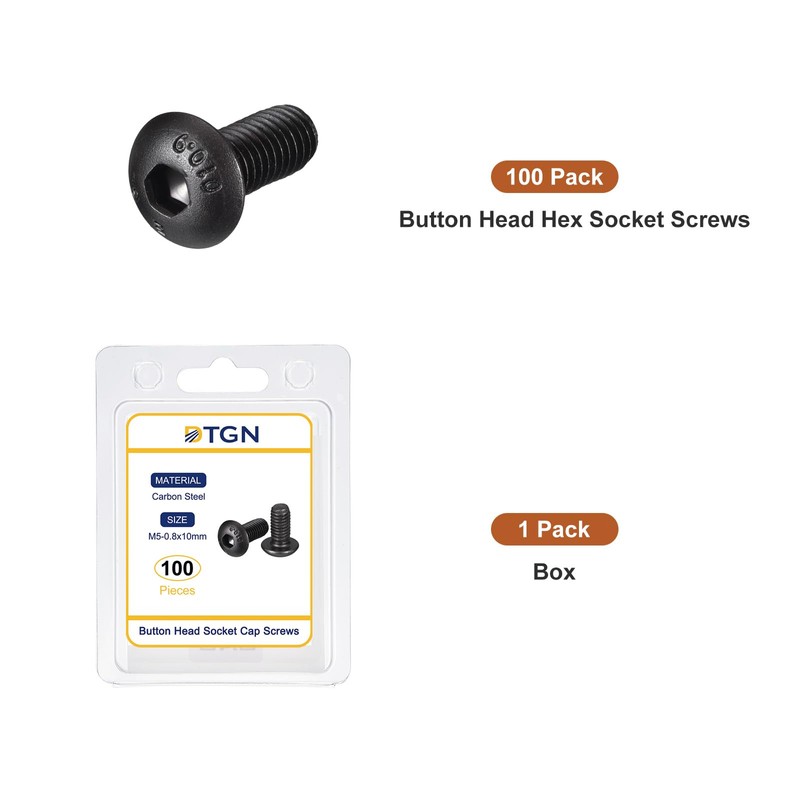 DTGN M5-0.8x10mm Button Head Socket Cap Screws - 100Pack -