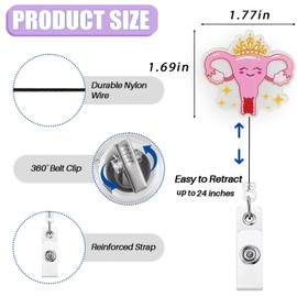 Cute Uterus Badge Reel Retractable for Gynecology Nurse, Labor and Delivery Badge Clip, OB Nurse Badge Reel, Funny Ovaries Badge Clip, OB/GYN Badge Holder with Alligator Clip & 24” Durable Nylon Cord