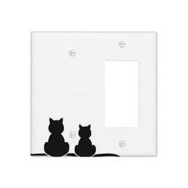 Cute Black Cat Kitten Combination Blank/Rocker Light Switch Wall Plate Cover Faceplate 2-Gang Decorative Switches for Farmhouse Bathroom Electrical Decoration 4.5" X 4.6"