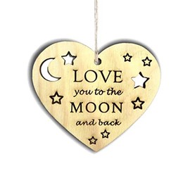Pet-Jos Love You To The Moon Wooden Hanging Heart Plaque Gift for Your Love Heart Wooden Sign Friendship Quote Gift for Him for Him I Love You Plaque Valentines Day