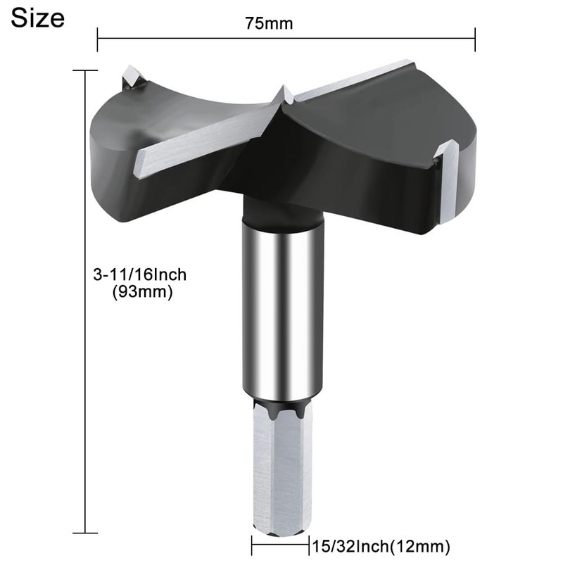 NICAVKIT Tungsten Steel Forstner Drill Bit, 75 mm, Professional Forstner
