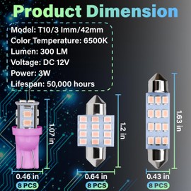 24 PCS Interior Led Dome Lights for Cars, 194 T10 DE3175 578 31mm 42mm Bombillas Led Para Carro, Alla Lighting for Car Map License Plate Door Side Marker Cornering Trunk Light (Purple)